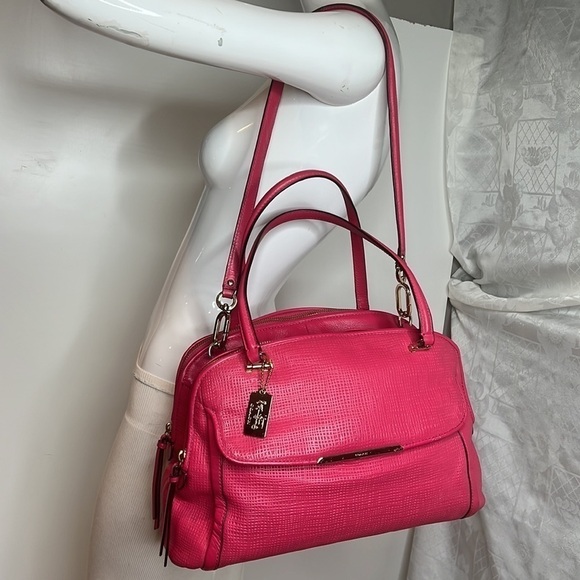 Coach 30092 Madison Embossed Leather Georgie Shoulder Satchel in Pink Ruby - Picture 8 of 16